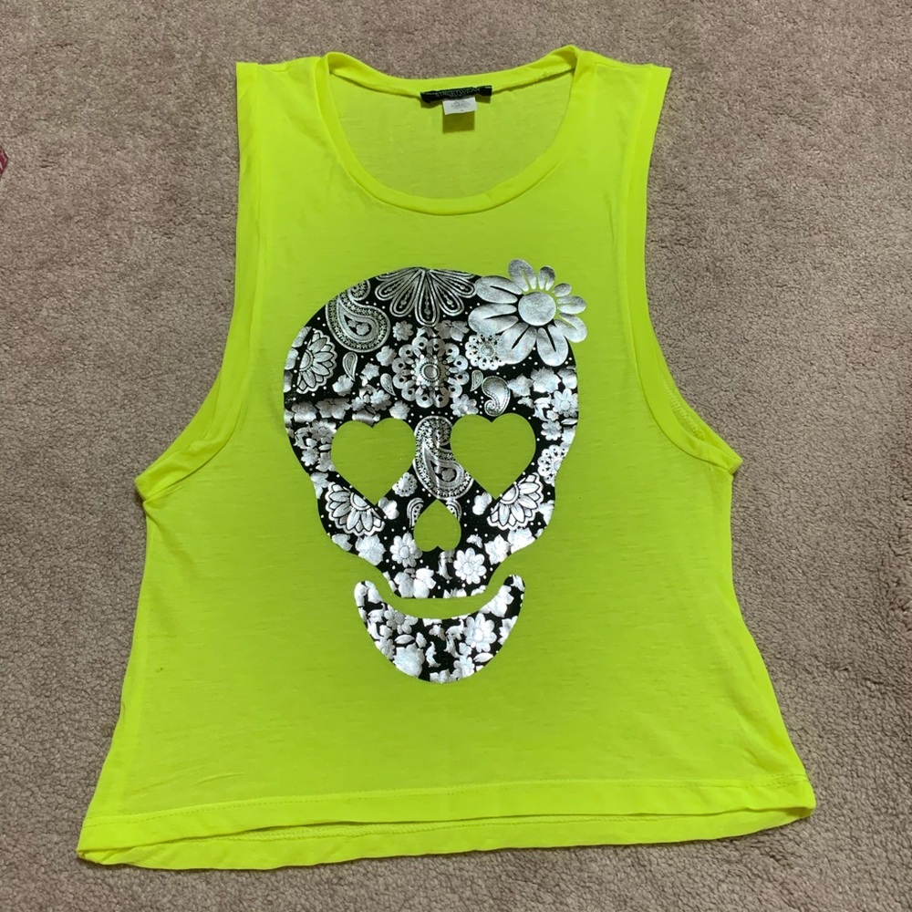 Neon Foil Skull Drop Arm Hole Tank Top